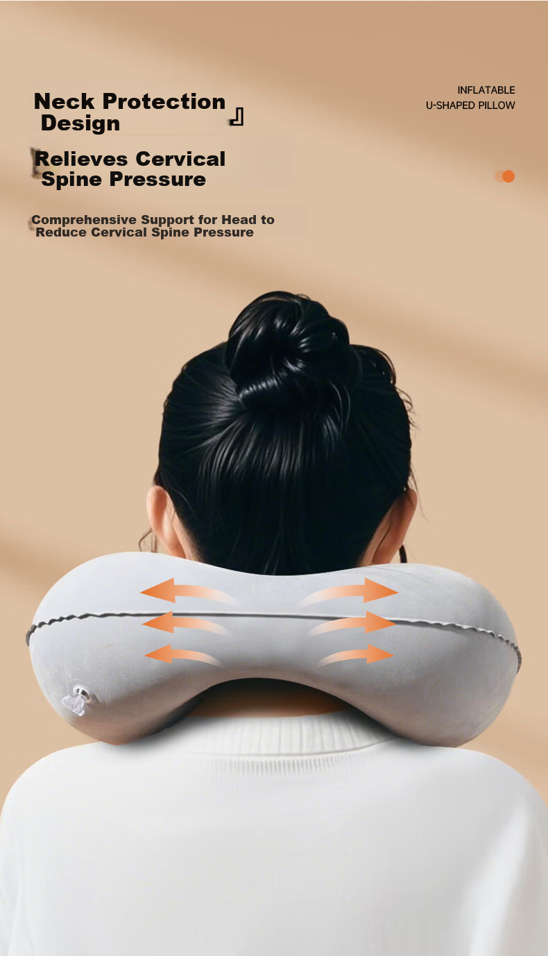 Baicaoyuan Inflatable U-Shaped Travel Pillow Portable Airplane Neck Pillow for Train and Flight Sleep Neck Support Cushion 7