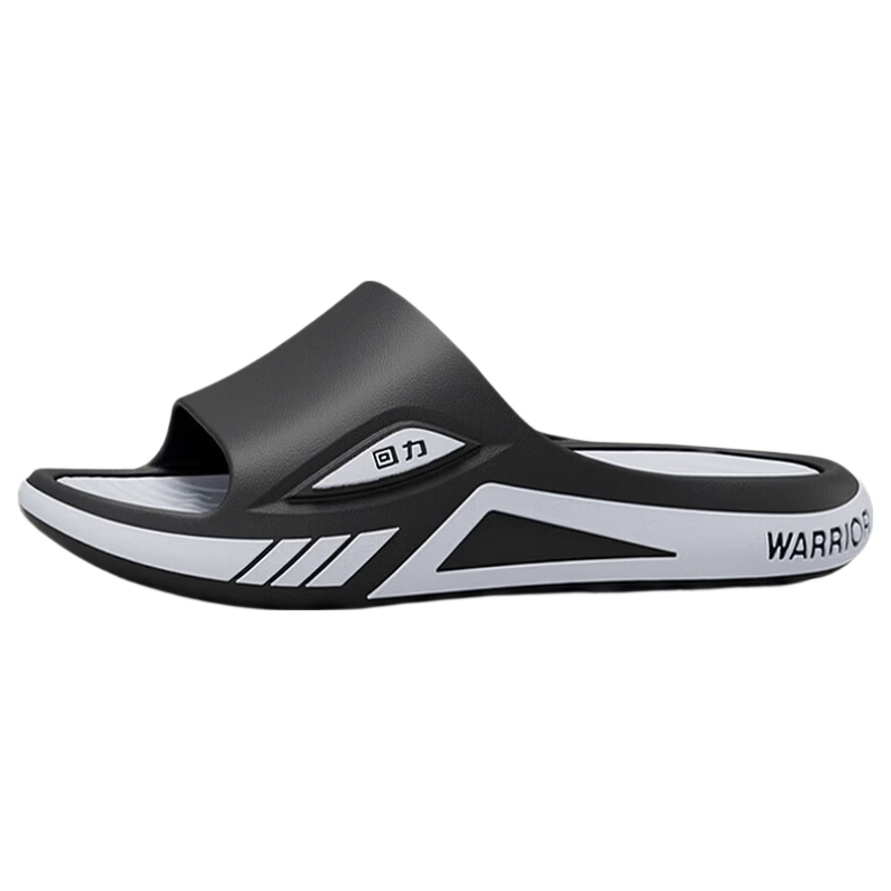 Warrior Men's Sports Slippers Home Bathroom Non-Slip One-Strap Thick Sole Durable Beach Sandals Black Gray 38-39