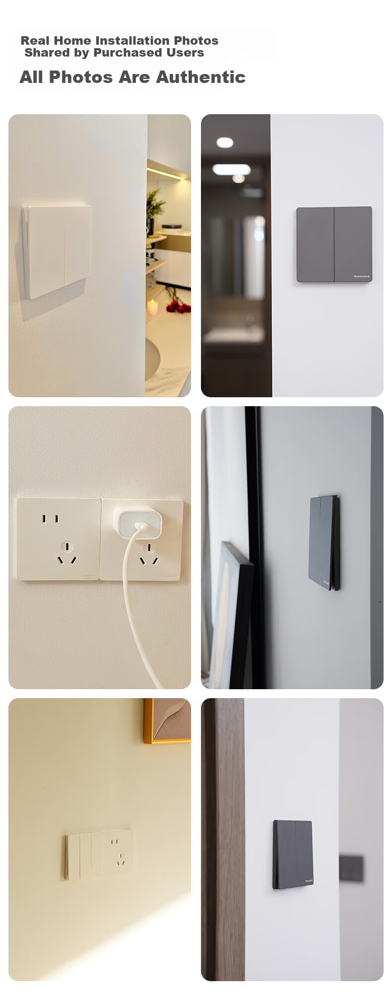 Honeywell Ultra-Thin Frameless Switch Socket Panel Matte Skin-Friendly 86 Type Two-Gang Multi-Control Ruiyi T3 Phantom Night Black 15