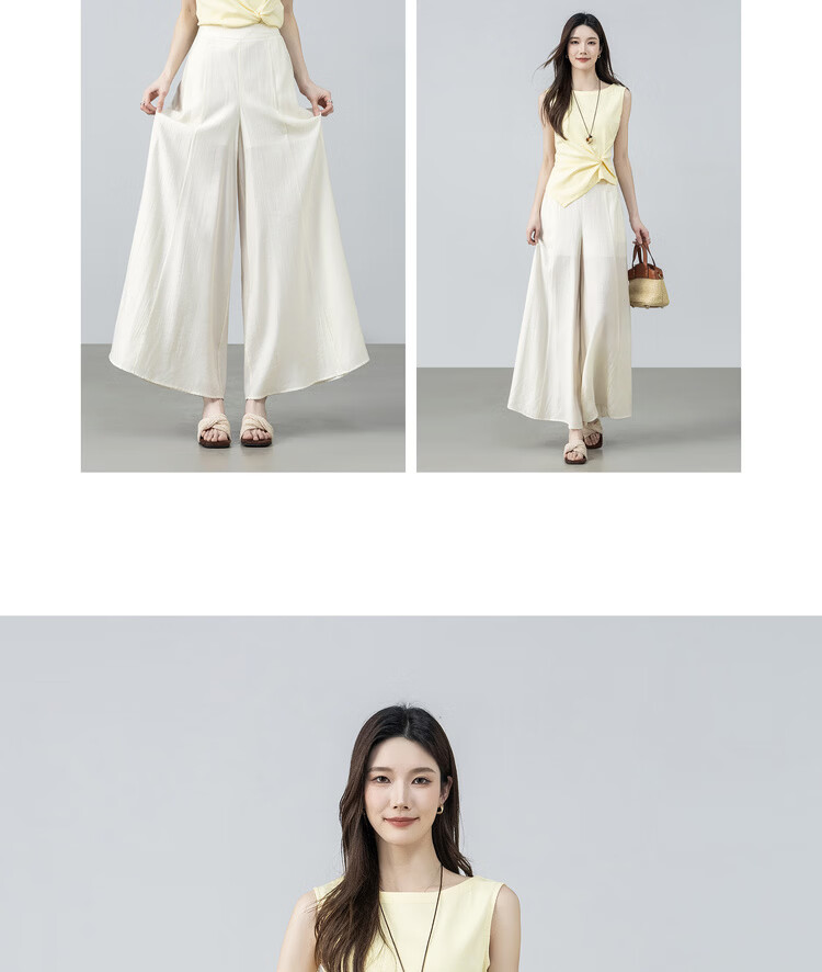 Shangdu Bira Light Pleated Texture Casual Pants for Women Spring Summer Simple Casual Pear-Shaped Slim Wide-Leg Loose Trousers 19