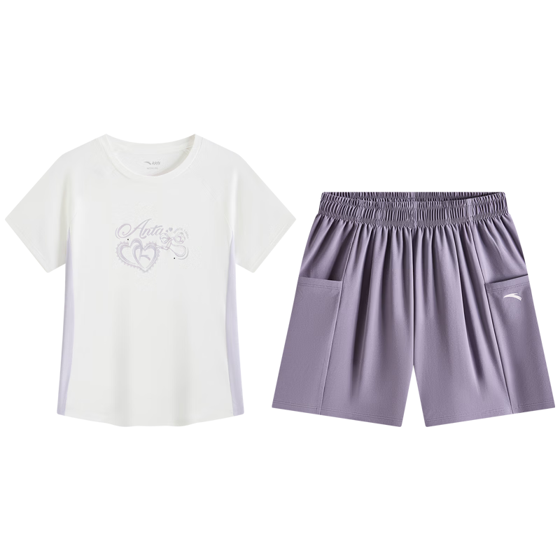 ANTA Kids Girls Summer 2026 Breathable Quick-Dry Short Sleeve T-Shirt and Shorts Sports Two-Piece Set A62627701
