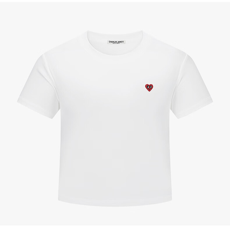 Charles Peach Heart Summer Simple Small Heart Logo Women's Slim Fit Short Sleeve T-Shirt Casual Versatile White F 9