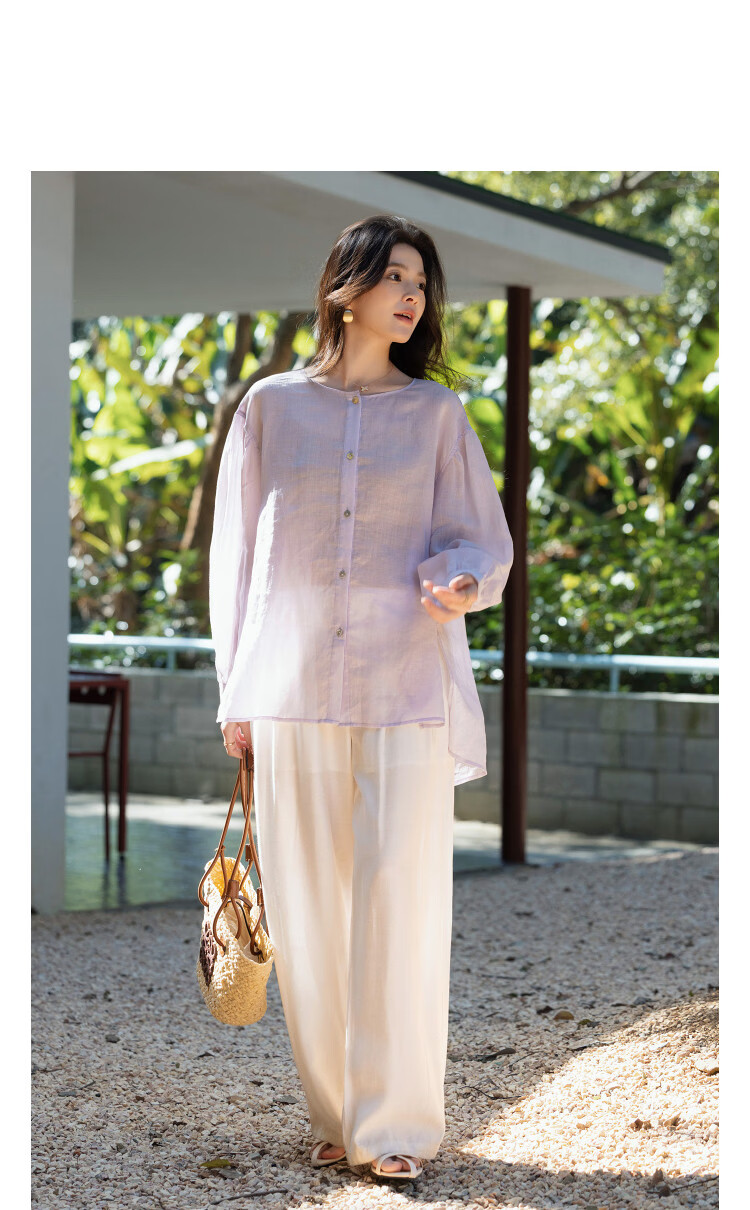 Demana [Ramie Lyocell Blend] Spring Breathable Crew Neck Drop Shoulder Loose Fit Petite Women's Shirt 11