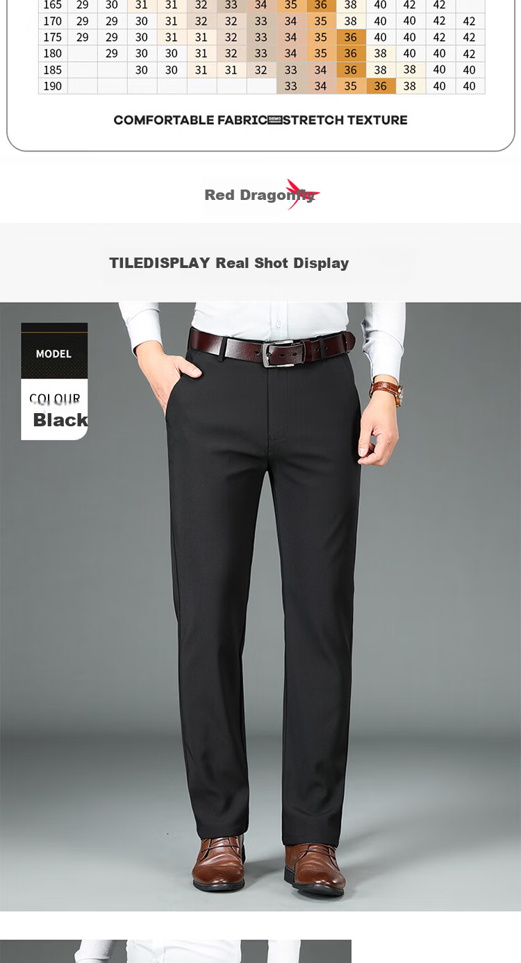 RED DRAGONFLY Men's Casual Thick Business Fashion Versatile Modal Straight Elastic Suit Pants Black 6