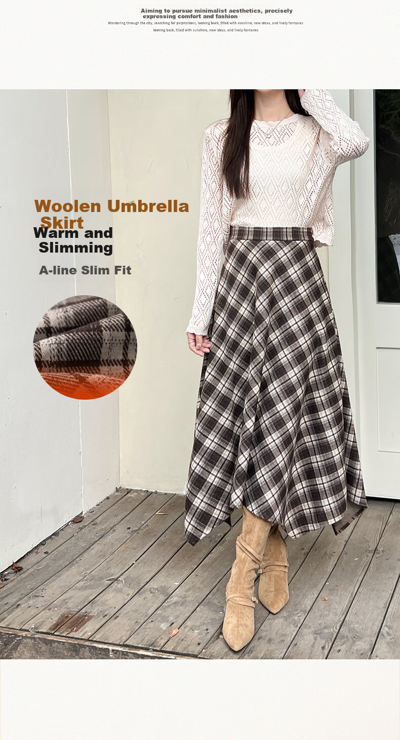 BOPRUIEY Vintage Plaid Irregular Women's Skirt 2025 New Autumn Winter A-Line Casual Mid-Length Skirt 3
