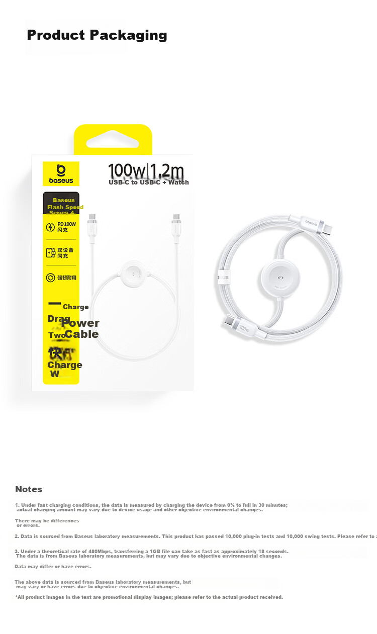 Baseus Apple Watch Charger PD 60W 2-in-1 Data Cable Watch Charging Cable Compatible with iPhone 17/16/15 and Watch S11/10/9/8/SE/Ultra 3 14