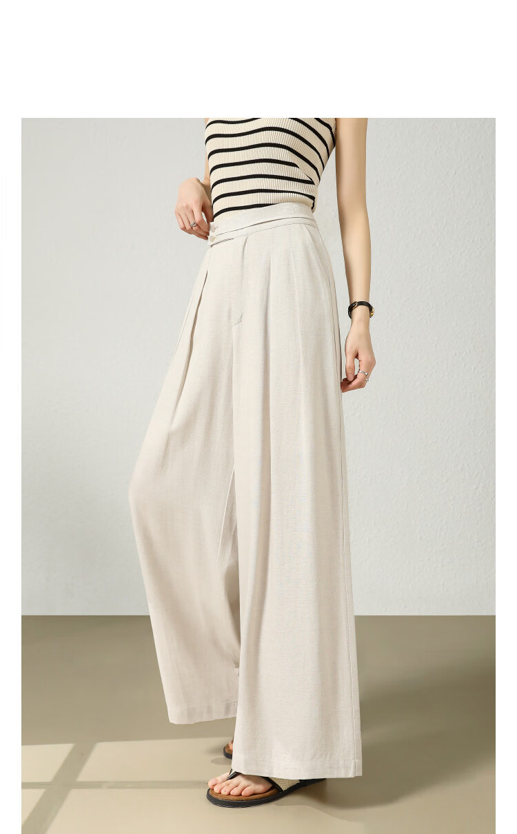 Demana Linen Lyocell Blend Spring Pleated Double-Breasted Wide-Leg Loose Slimming Women's Casual Pants Premium Feel 17