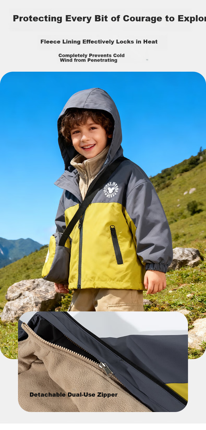 Disney Kids Autumn Winter New Three-in-One Waterproof Windproof Warm Jacket Two-Piece Set Blue Gray 130 11