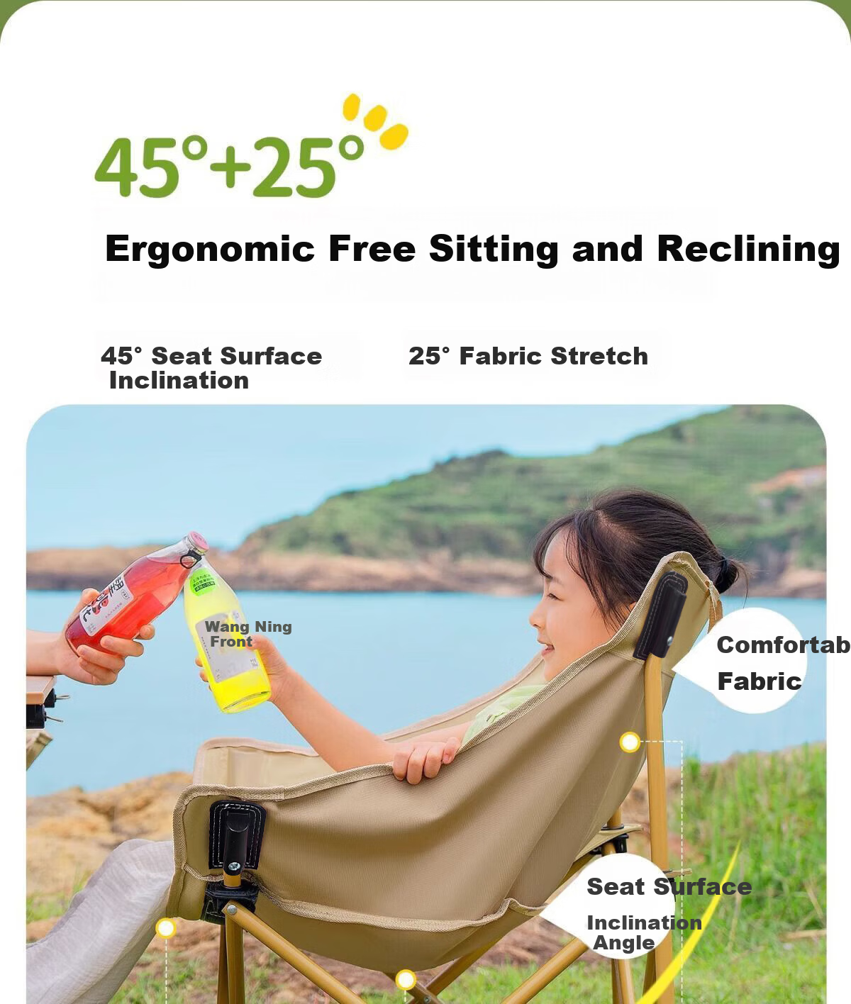 Gosoo Outdoor Folding Chair Portable Camping Moon Chair Beach Chair with Backrest Fishing Picnic Sketching Chair 8