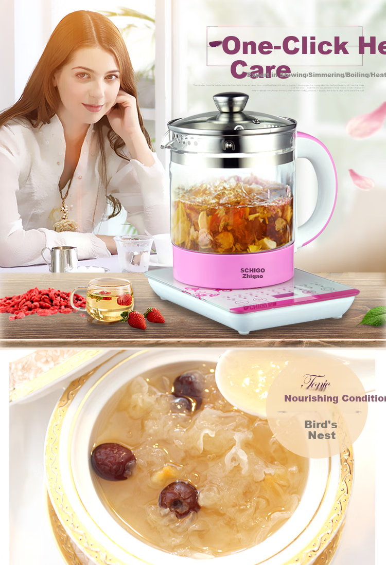 CHIGO Mini Health Pot Health Cup Electric Stew Cup Electric Heating Cup Constant Temperature Flower Tea Kettle Water Boiler Office Cup 0.5L Full Glass Body with Filter Birthday Gift 2