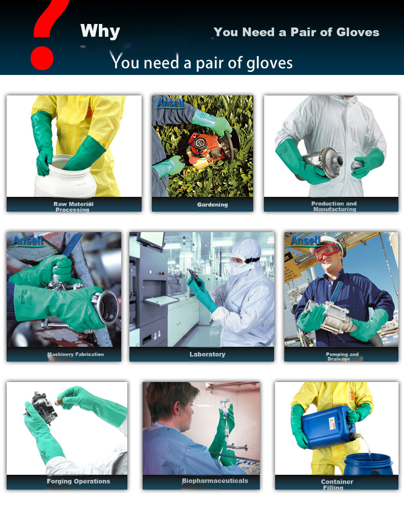 Ansell Acid and Alkali Resistant Solvent Chemical Protective Gloves Oil-Resistant Industrial Labor Safety Nitrile Rubber Gloves 37-676 (3 Pairs) Size 8/M 4