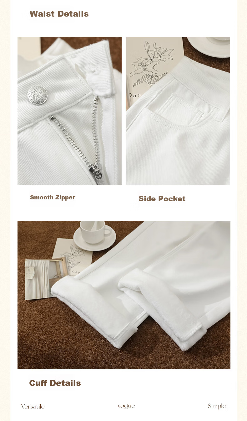 Borui Pure Cotton Women's Jeans Spring Autumn 2026 New High Waist Slim Casual White Narrow Wide Leg Pants 11