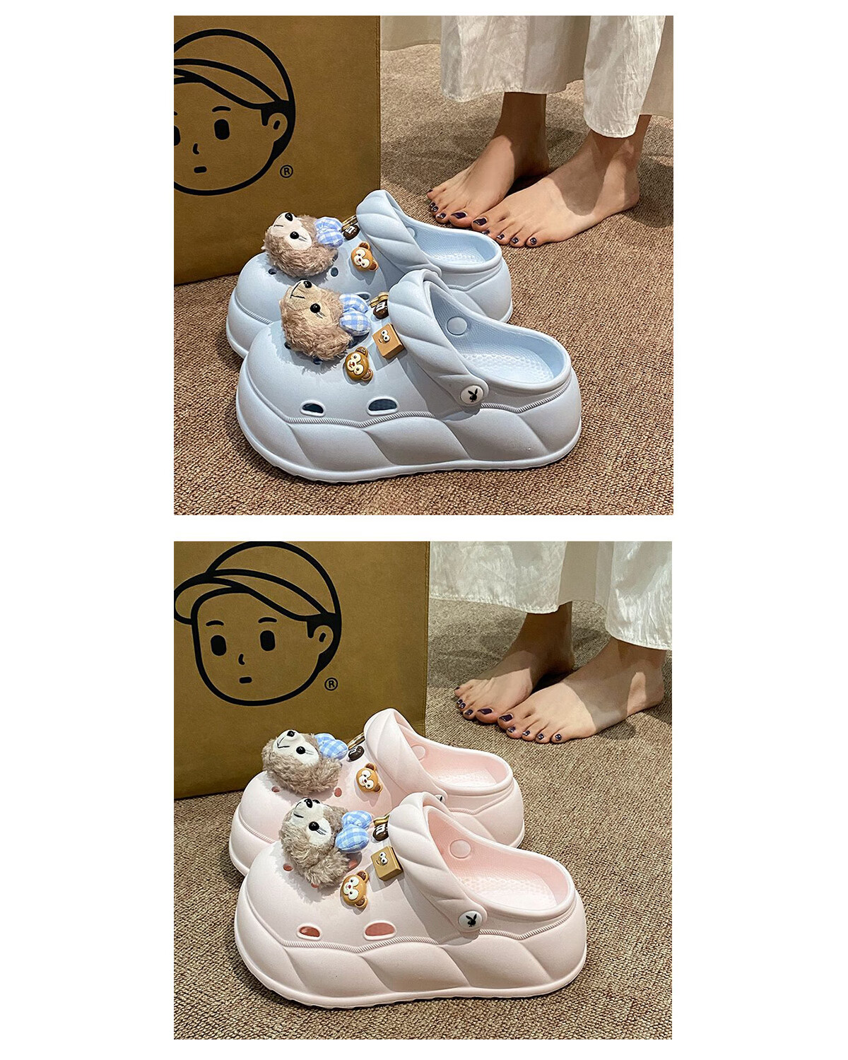 PLAYBOY Women's Sandals 2026 Summer Thick Sole Hollow Shoes Soft Comfortable Dual-Purpose Beach Shoes White Size 38/39 7