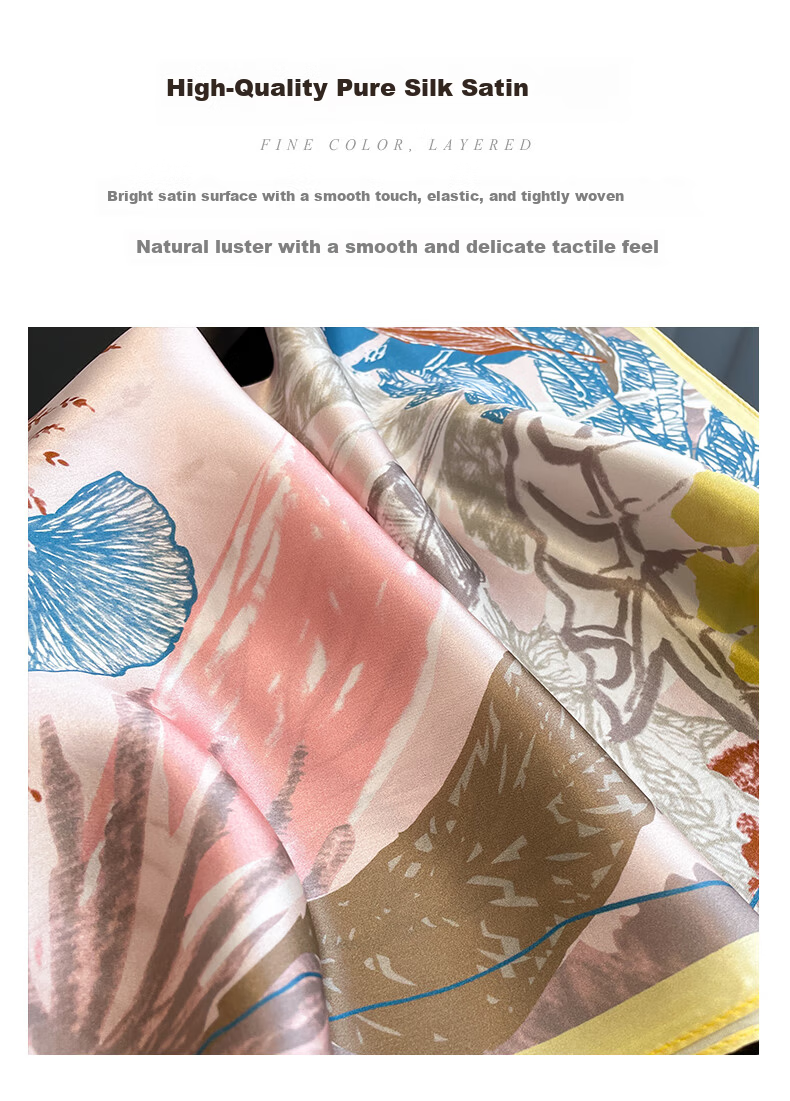 Hangsilk Road Mulberry Silk Small Square Scarf Genuine Silk Scarf Inner Wear Scarf Birthday Gift for Mom High-End Holiday Gift for Women Pink Yellow 4