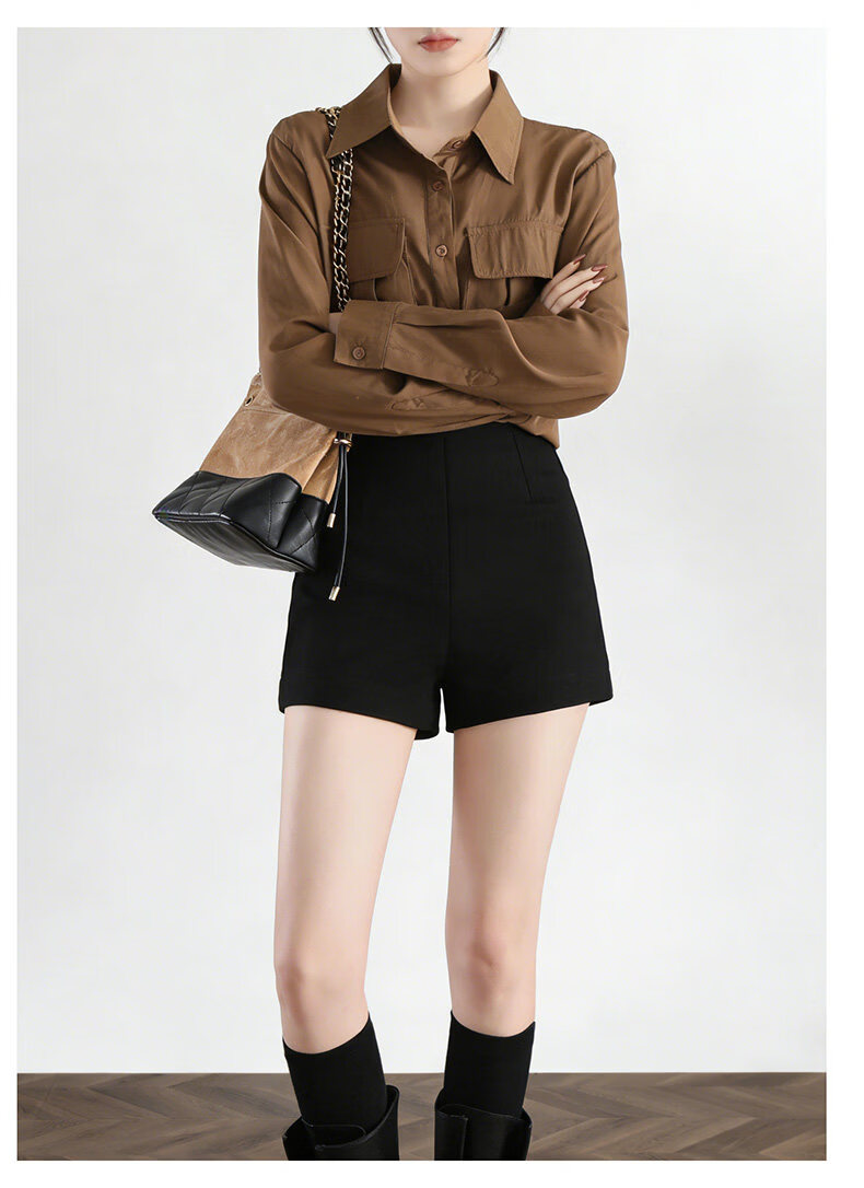 Langsha Black Women's Summer Shorts New Small Size Anti-Exposure Slim Hot Pants High Waist Quick-Dry Suit Shorts 11