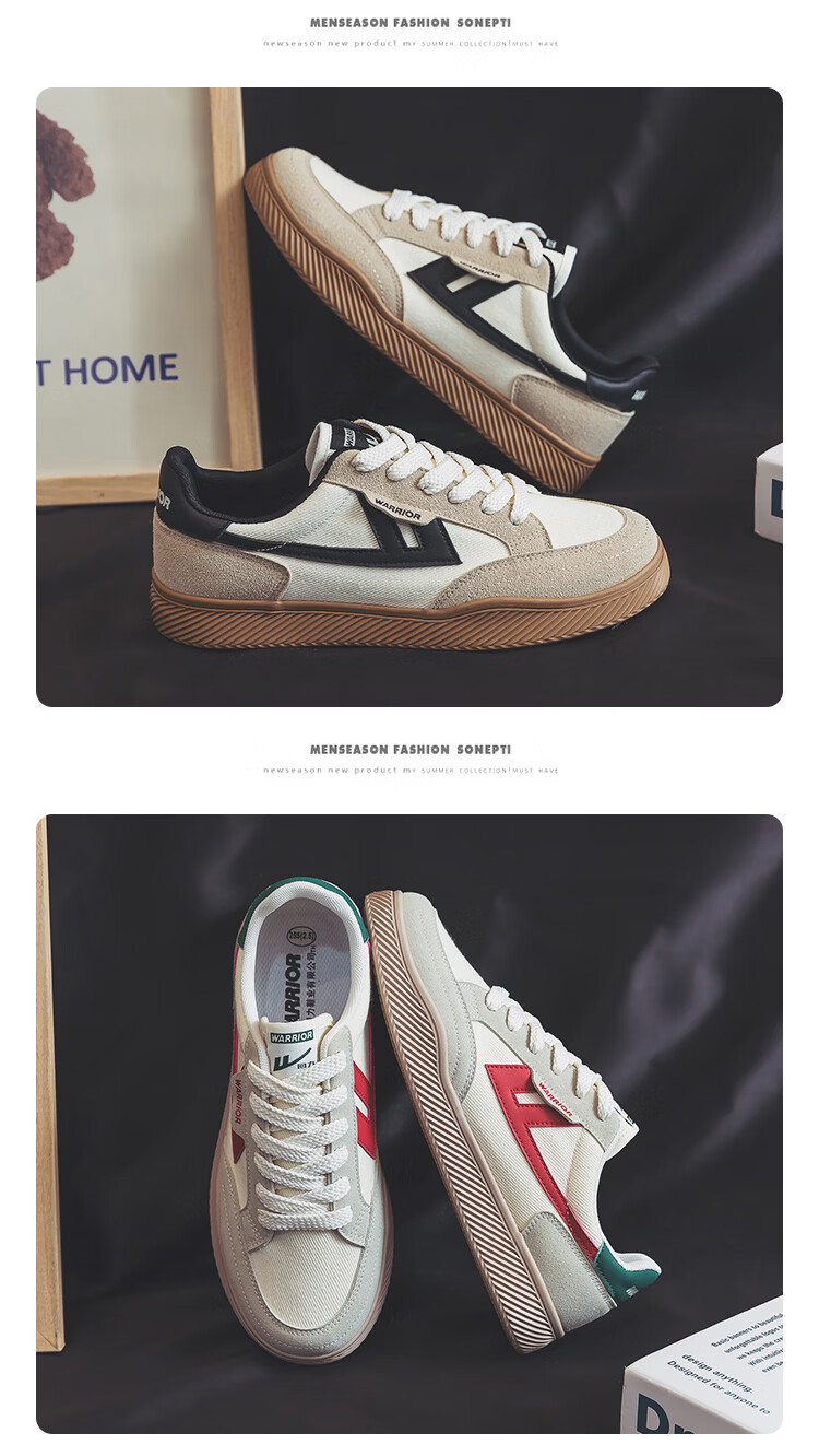 Warrior Men's Canvas Shoes Couple Casual Sneakers Comfortable Versatile Spring Men's Shoes 692 Black Beige Size 41 20