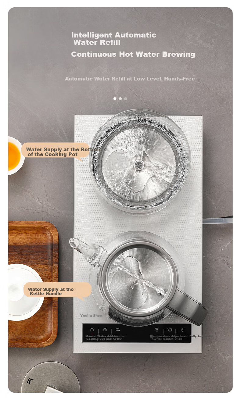 FUNORK Fully Automatic Water Filling Electric Kettle Tea Table Boiling Kettle Home Office Tea Table Embedded Integrated Tea Set 1.2L Electric Tea Stove Set RY-03 Steaming Tea Model 3