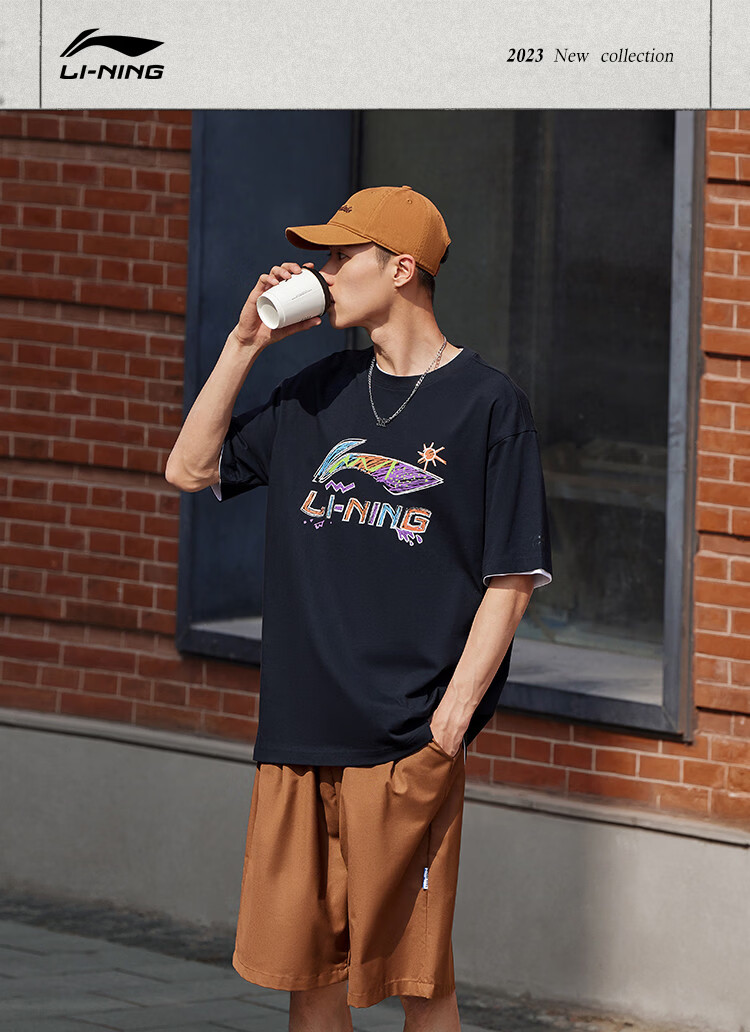 LI-NING Men's Summer New Lightweight Breathable Logo Letter Print Fashion Casual Crew Neck Sports T-Shirt 1
