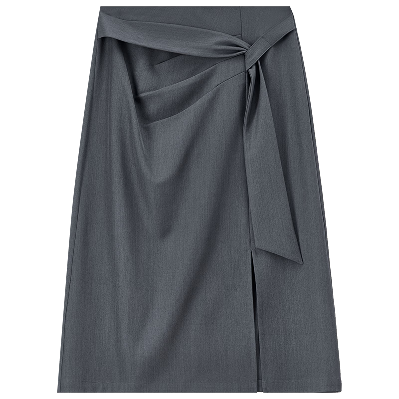 Shangdu Bira Designer Ribbon Pleated Slimming Slit A-Line Mid-Length Skirt for Women Spring Summer High-End Commuter Skirt