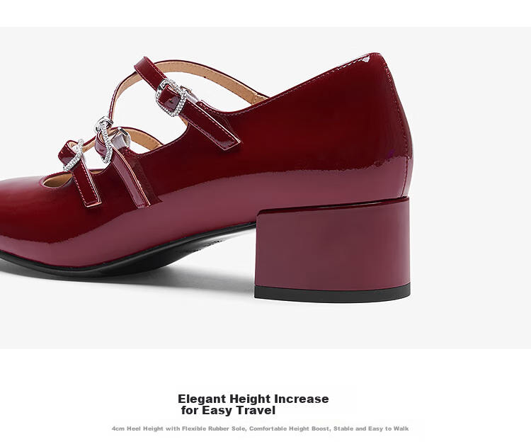 Le Saunda 2026 Spring New Commuter Chunky Heel Genuine Leather Mary Jane Shoes for Women Cherry Red BOP37 6T40002 6