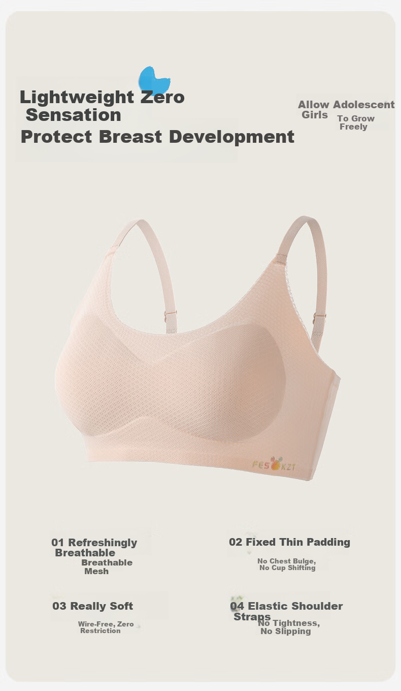 Bingxue Kapok Girls' Underwear 10-16 Years Old Junior High School Development Stage 2-3 Antibacterial Thin Girls' Bra 7A 2