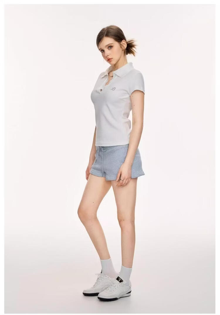 ICH MODE Vintage Polo Collar Short Sleeve T-Shirt Women 2026 Summer New Slim Fit Cropped Top White L 12