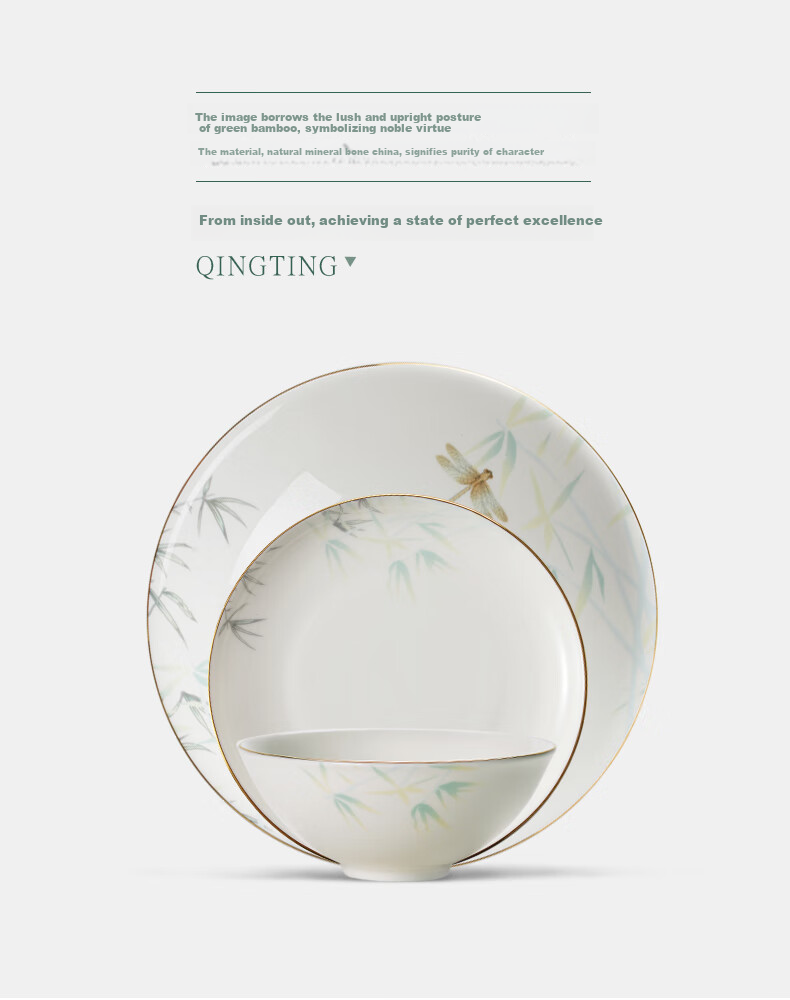 HG Guoci High-Temperature Bone China Dinnerware Set, Light Luxury Gold-Rimmed Gift Box, Qingting Pattern, 20 Pieces for 4 People 3