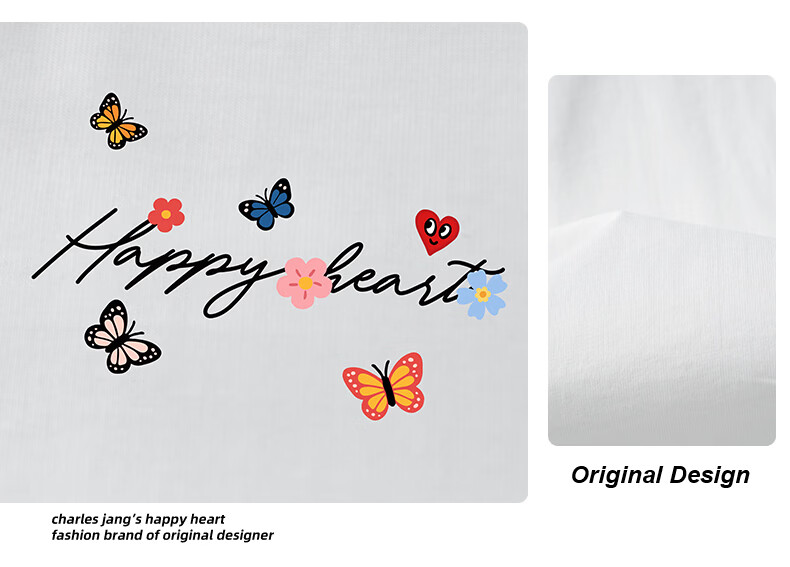 Charles Heart-Shaped False Two-Piece Cotton Couple Short Sleeve Polo Shirt with Butterfly Print Navy Blue S 6