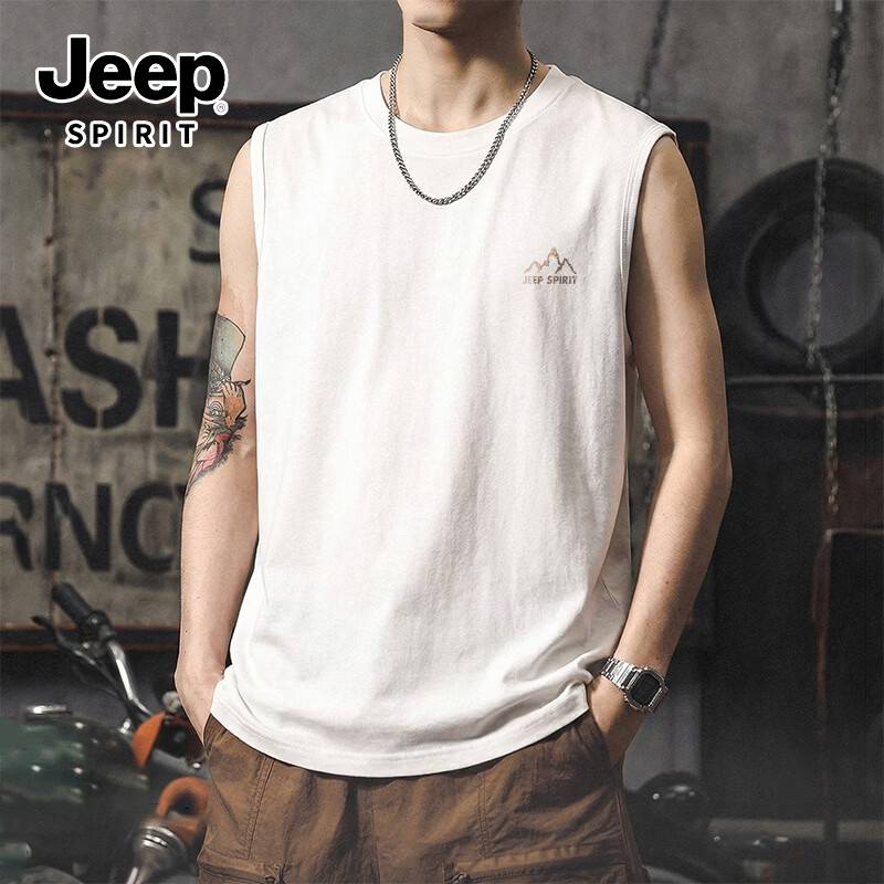 JEEP SPIRIT Men's Wide Shoulder Vest Summer Sports Fitness Breathable Sleeveless Cotton Skin-Friendly Men's Tank Top
