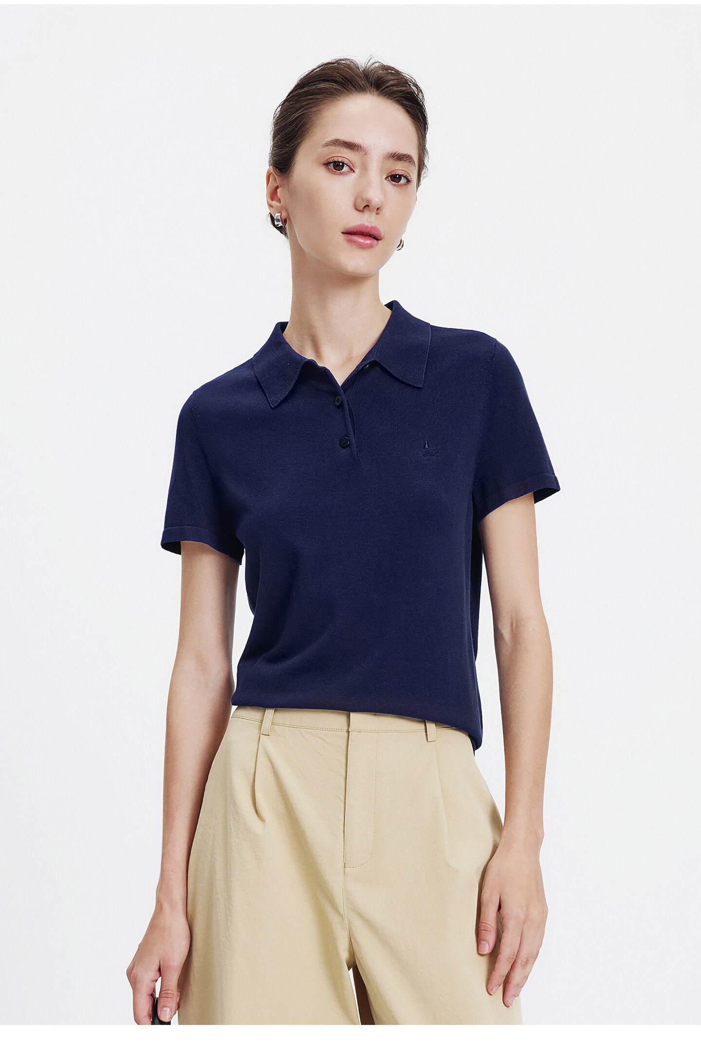 Navigare Slim Fit Small Sailboat Short Sleeve Polo Shirt 26 New Summer Solid Color High Elastic Knit 2325526520 XL 31