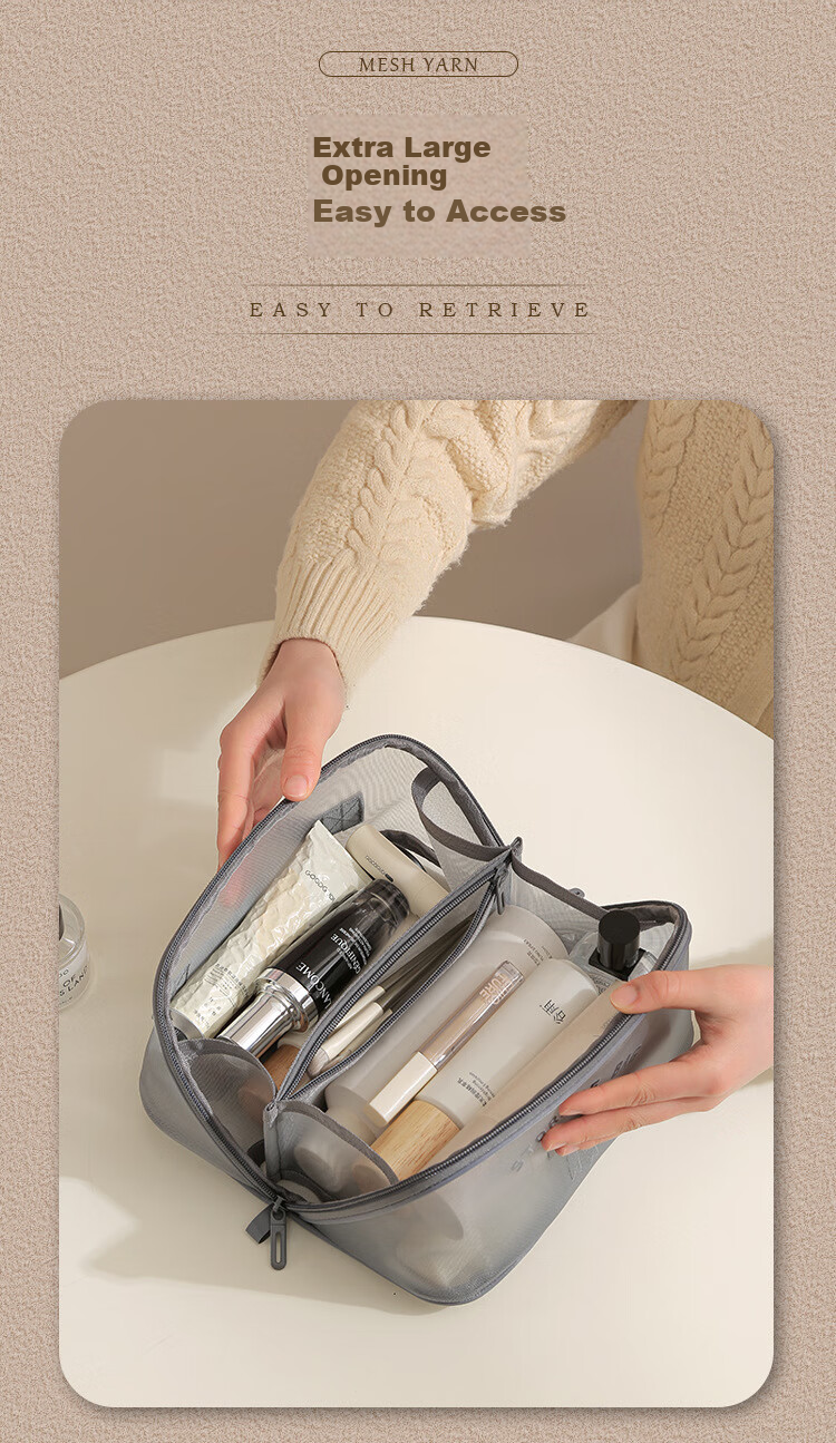 Keliang Huizi Travel Toiletry Bag Makeup Bag Portable Transparent Mesh Storage Pouch Pillow Bag Gray 6