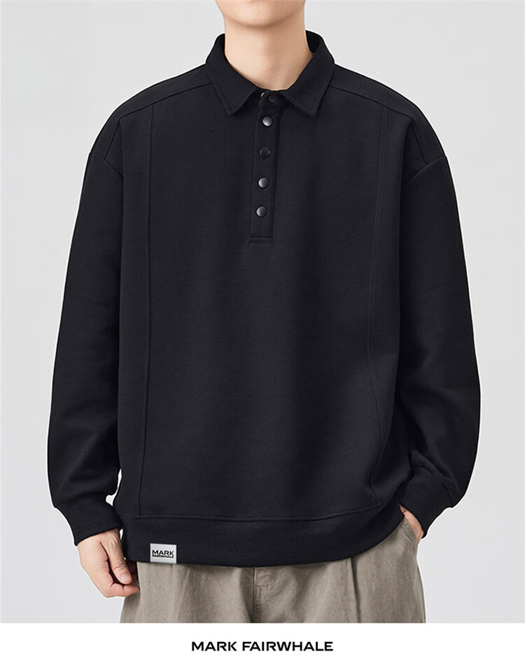 MARK FAIRWHALE Men's Sweatshirt Spring and Autumn Casual Jacket Long Sleeve Polo Shirt Men's T-Shirt Top Heather Gray XL 4