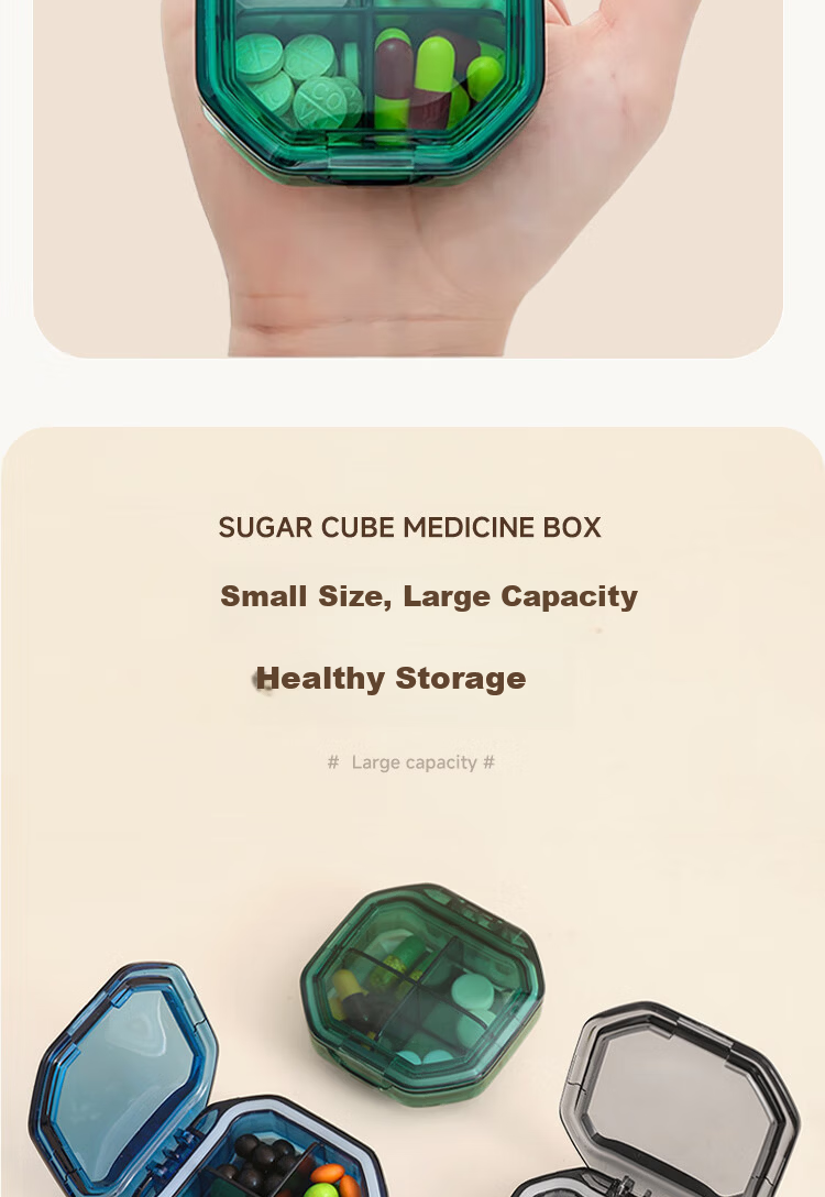 Qihaiqiu Mini Portable Daily Pill Box Travel Medicine Organizer Sealed Moisture-Proof 4-Compartment Blue 6