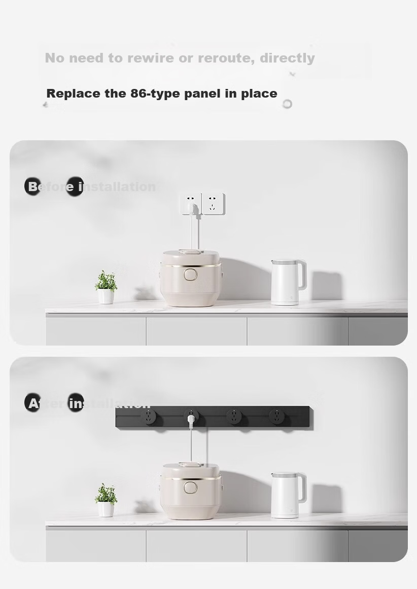 AUX Track Socket Kitchen Dedicated Household Surface Mounted Power Strip Sliding Rail Socket Power Strip Compatible with Xiaomi C6 Single Point 30cm Track + 3 Five-Hole Black Outlets 7