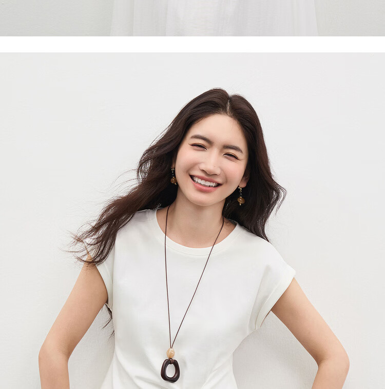 Shangdu Bira Raglan Sleeve Pure Cotton T-Shirt Women Spring Summer Crew Neck Knot Slim Fit Irregular Hem Tailored Casual Top 20