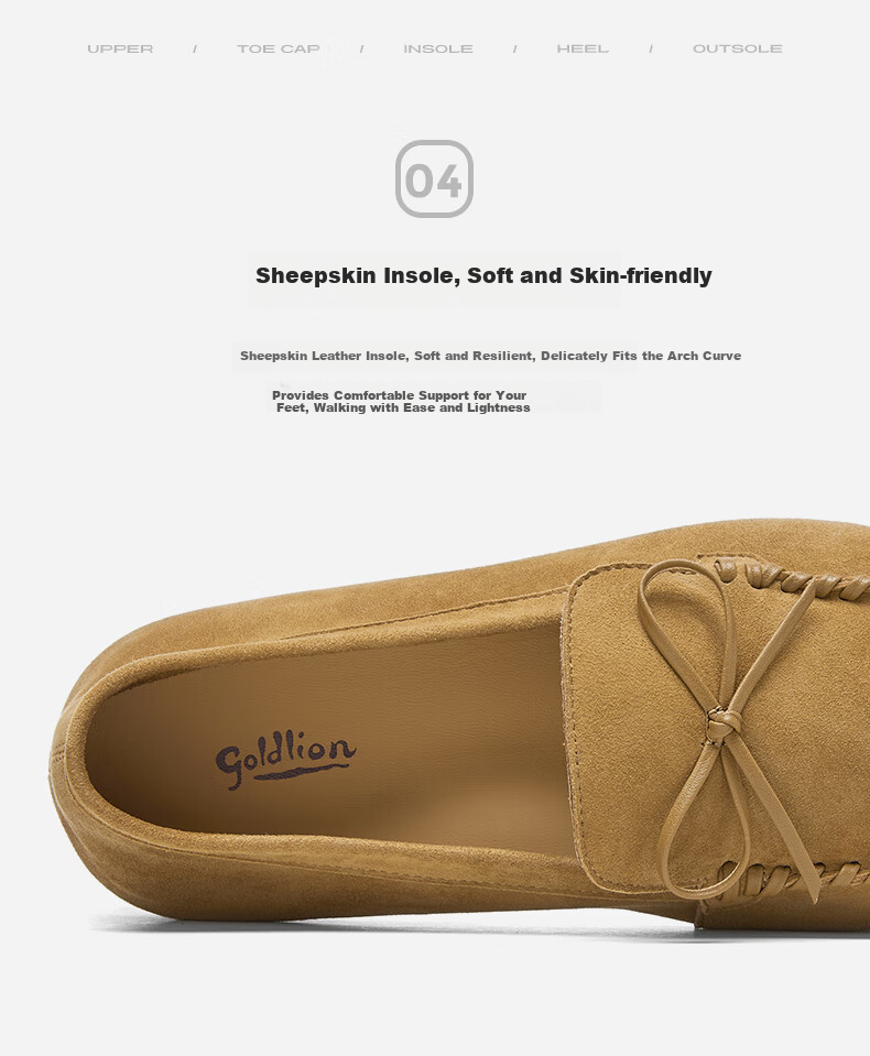 Goldlion Women's Shoes 2026 Spring Bowknot Comfortable Flat Loafers Slip-On G608610132 Apricot Size 37 12