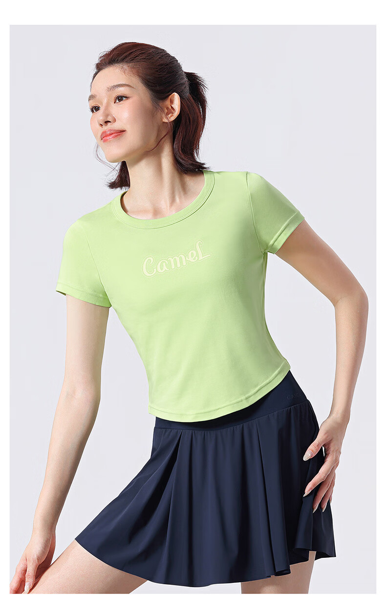 CAMEL Cotton-Feel Sports T-Shirt for Women Quick-Dry Breathable Casual Short Sleeve Top Y26BAVLZ020 Truffle Gray XL 22