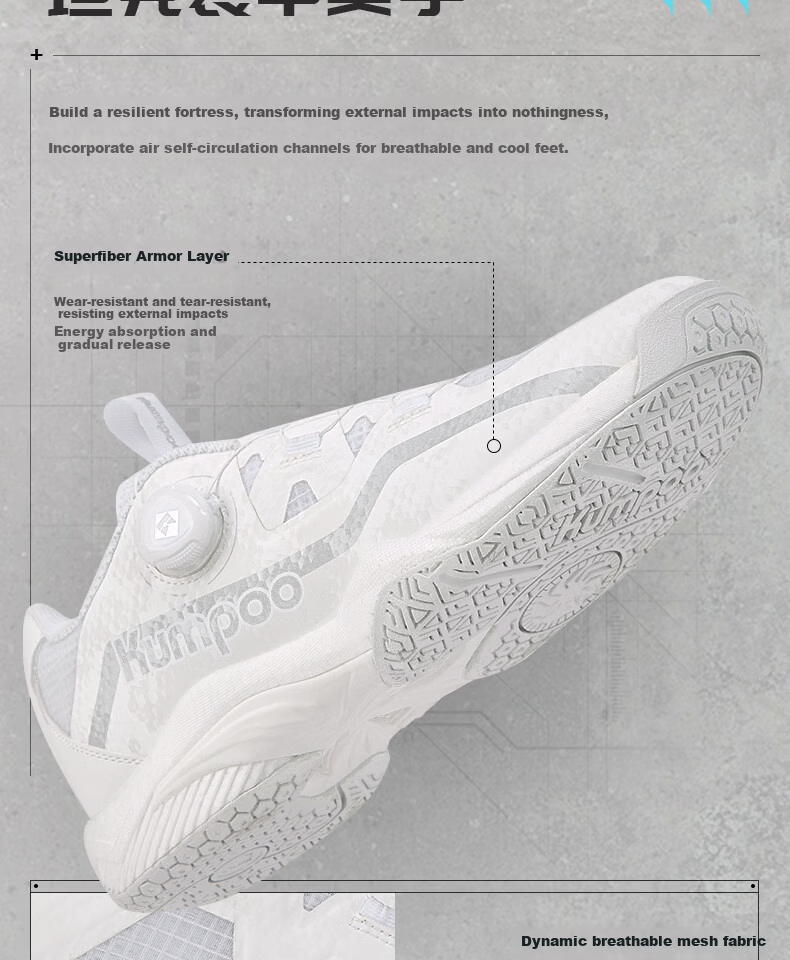 KUMPOO Featherlight D99 Badminton Shoes Anti-Twist Shock Absorption Non-Slip Button Lace Unisex White/Black Size 40 11