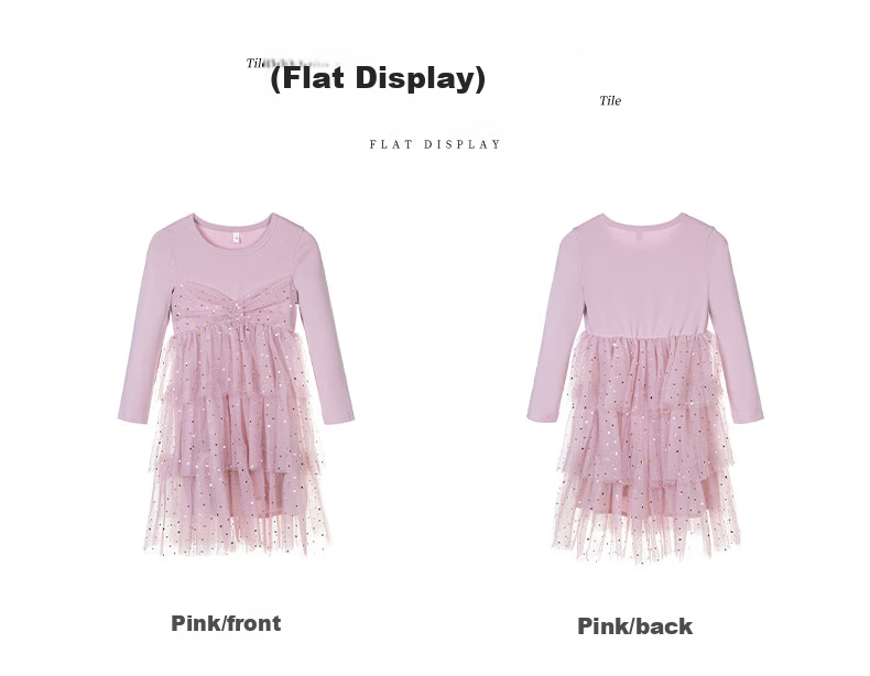 Fulomi Girls' Dress Children's Princess Dress Knitted Mesh Splice Skirt Black Apricot 120 17