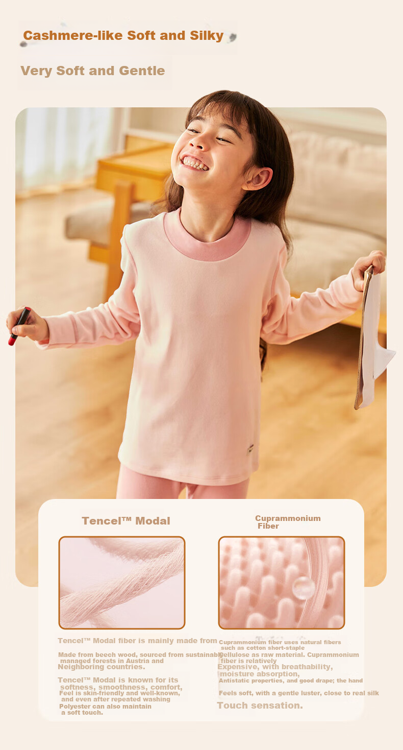 HeyBetter Thick Warm Ginger Heated Children's Thermal Underwear Set Suitable for -15°~0°C 3