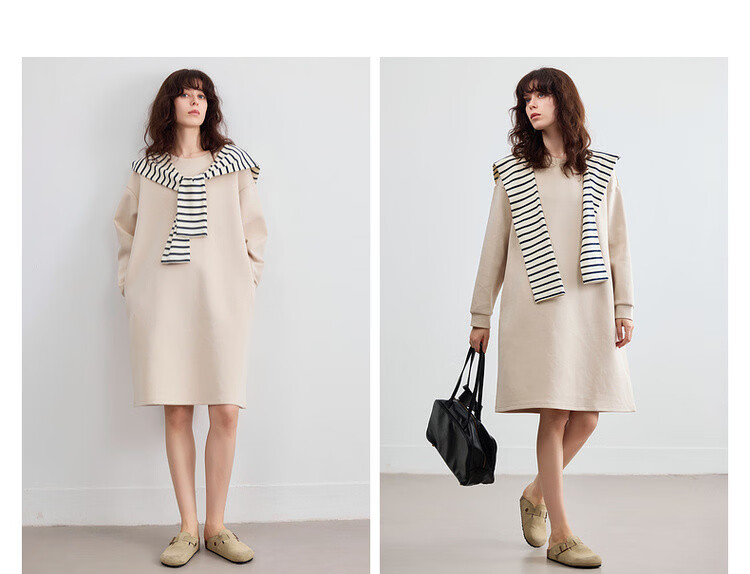 Demana Detachable Cape Hood Autumn Urban Casual Air Layer Crewneck Sweatshirt Dress Loose Slimming Women's Dress 11