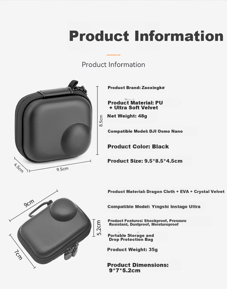 Earlymen Osmo Nano Storage Bag Waterproof Shockproof Mini Body Case for DJI Osmo Action Camera Thumb Camera 2