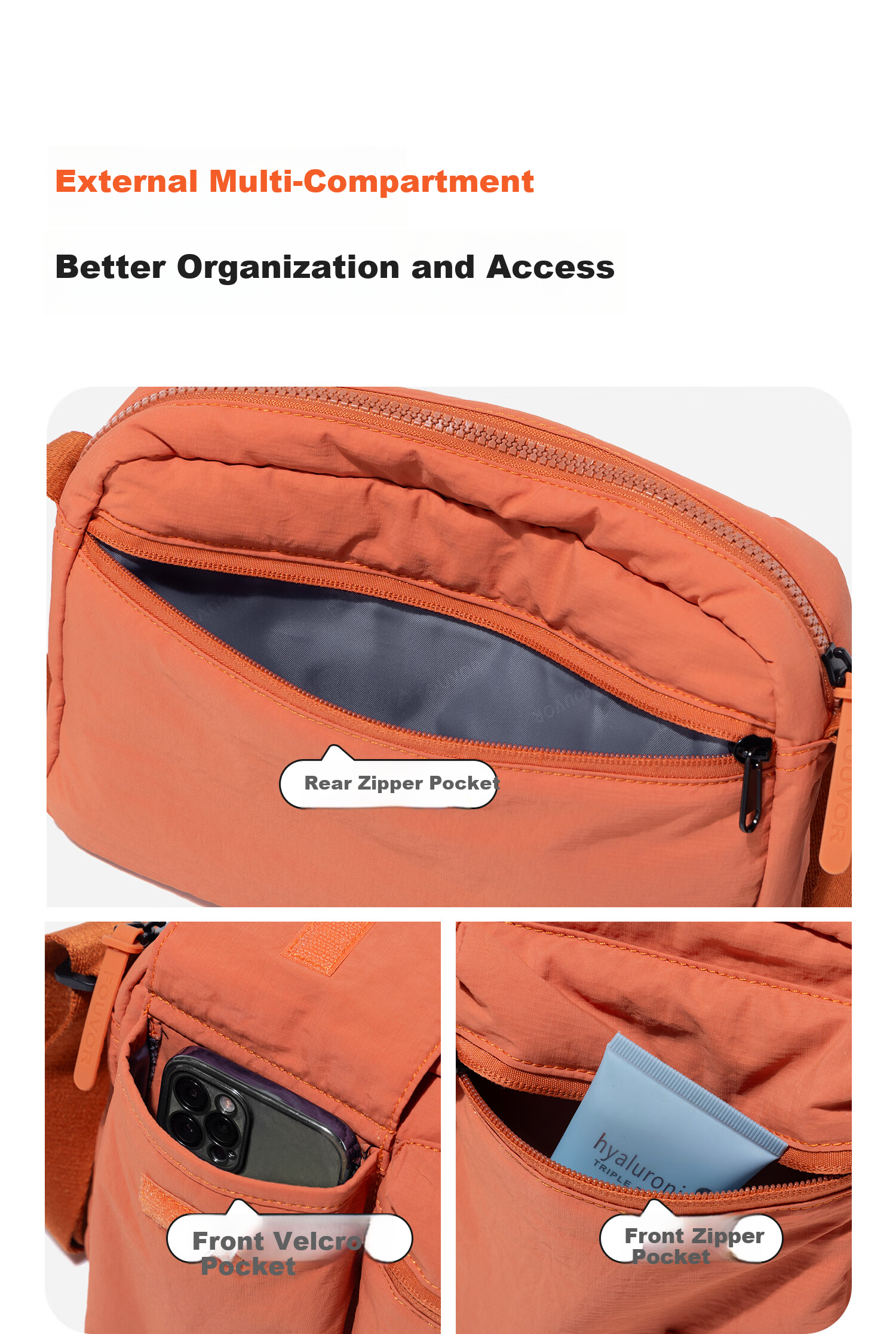 FOUVOR Fox Women's Oxford Cloth Crossbody Bag Lightweight Fashion Small Square Simple Casual Shoulder Bag Orange 15