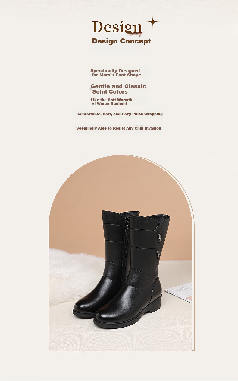 Red Dragonfly Women's Winter Tall Boots Fleece Lined Warm Wedge Heel Height Increasing Middle-aged and Elderly Cotton Shoes WBC442371C Black Size 40 2