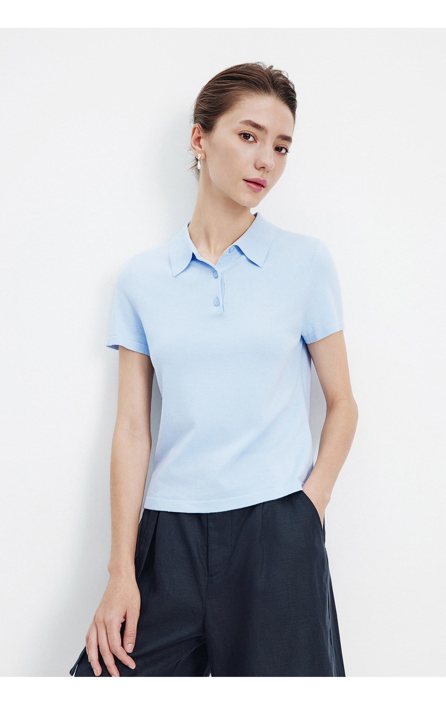 Navigare Slim Fit Small Sailboat Short Sleeve Polo Shirt 26 New Summer Solid Color High Elastic Knit 2325526520 XL 47