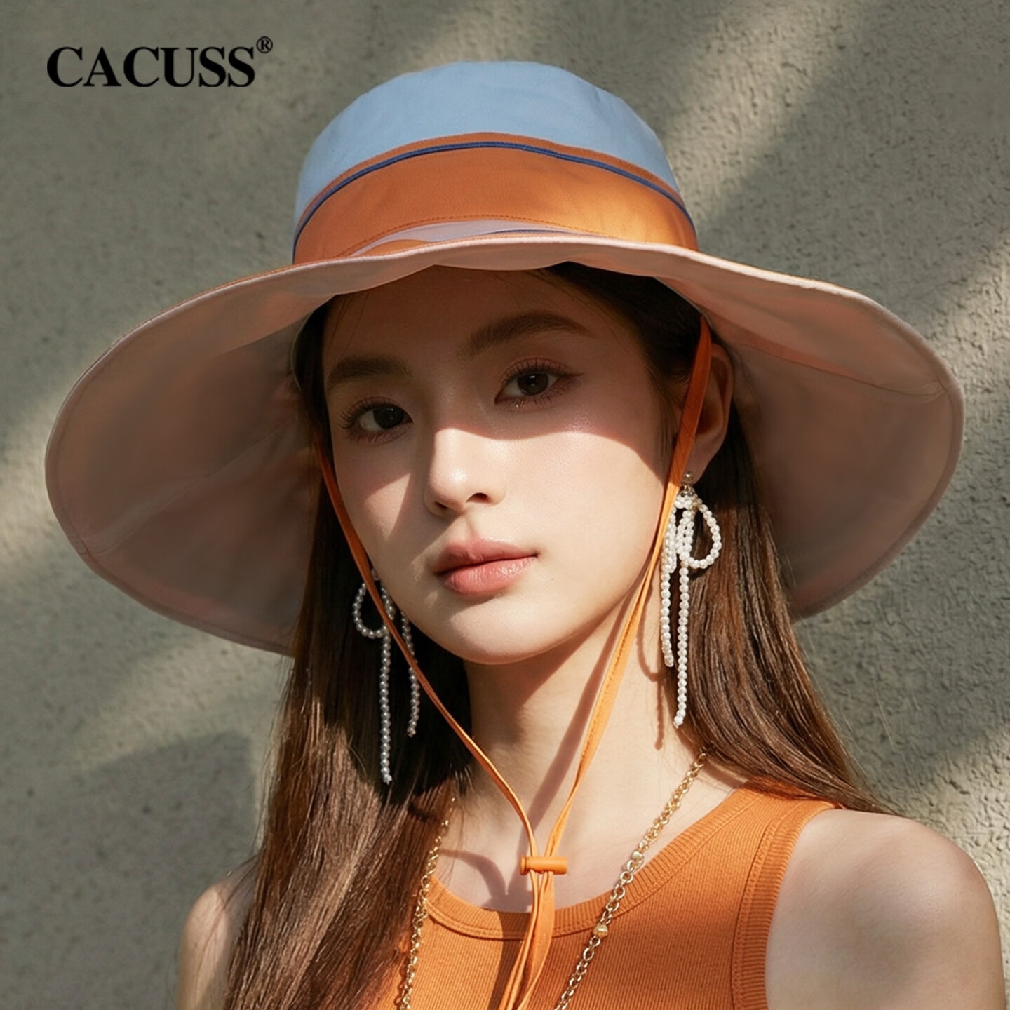CACUSS Women's Sun Hat Summer Wide Brim Outdoor Vacation Beach Hat Cotton Neck Protection Face Shield Sun Hat Orange Pink