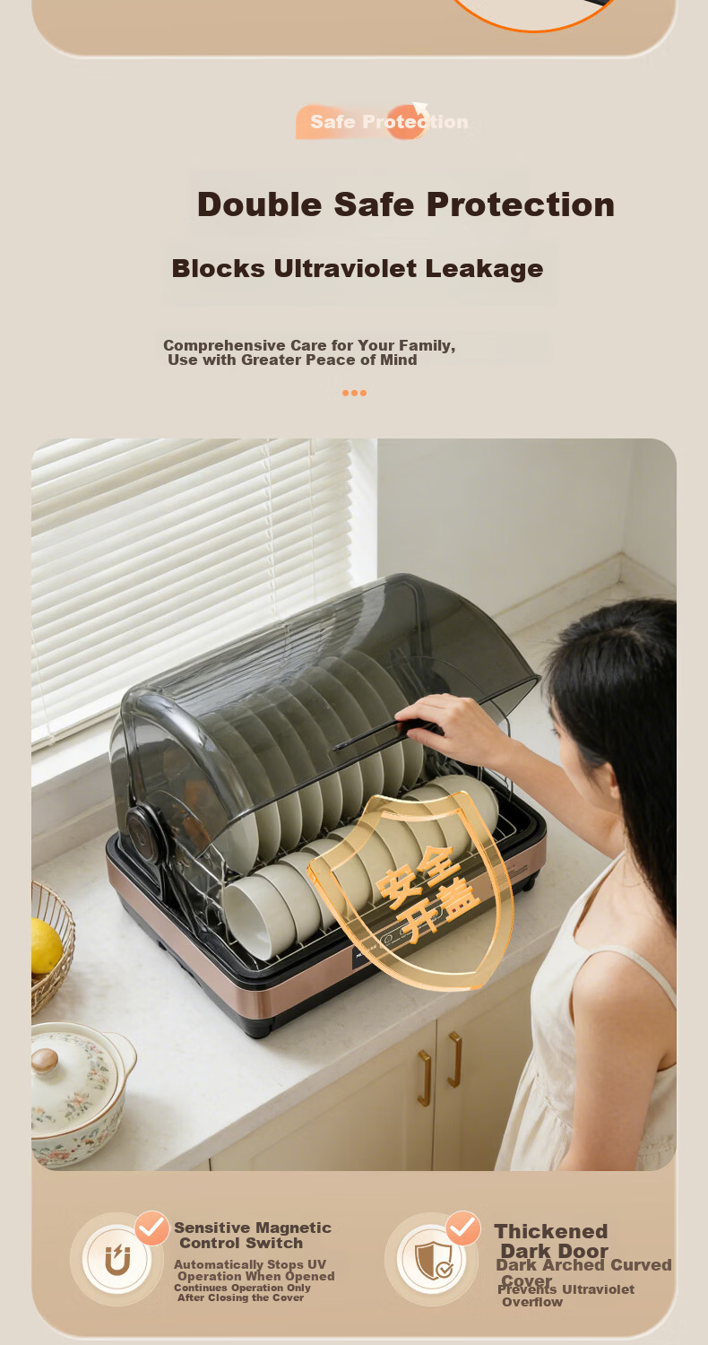 MeiLing Desktop Sterilizer Cabinet Multifunctional Household Kitchen Dishware Knife Rack Tea Cup Sterilizer Large Capacity UV Drying and Cleaning Cabinet [Government Subsidy] ZTD-M42T5 16