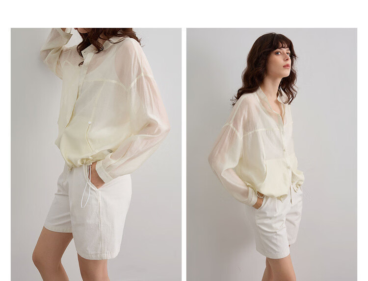 Demana Smooth Tencel Summer Lightweight Crew Neck Shell Button Hem Drawstring Loose Short Women's Jacket 9