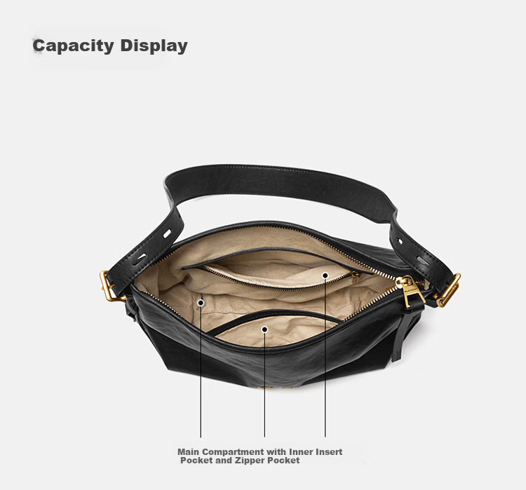 Nalandu [Dong Xuan Same Style] Black Stone Hobo Bag New Cowhide Underarm Shoulder Bag Birthday 38 Goddess Festival Gift 11