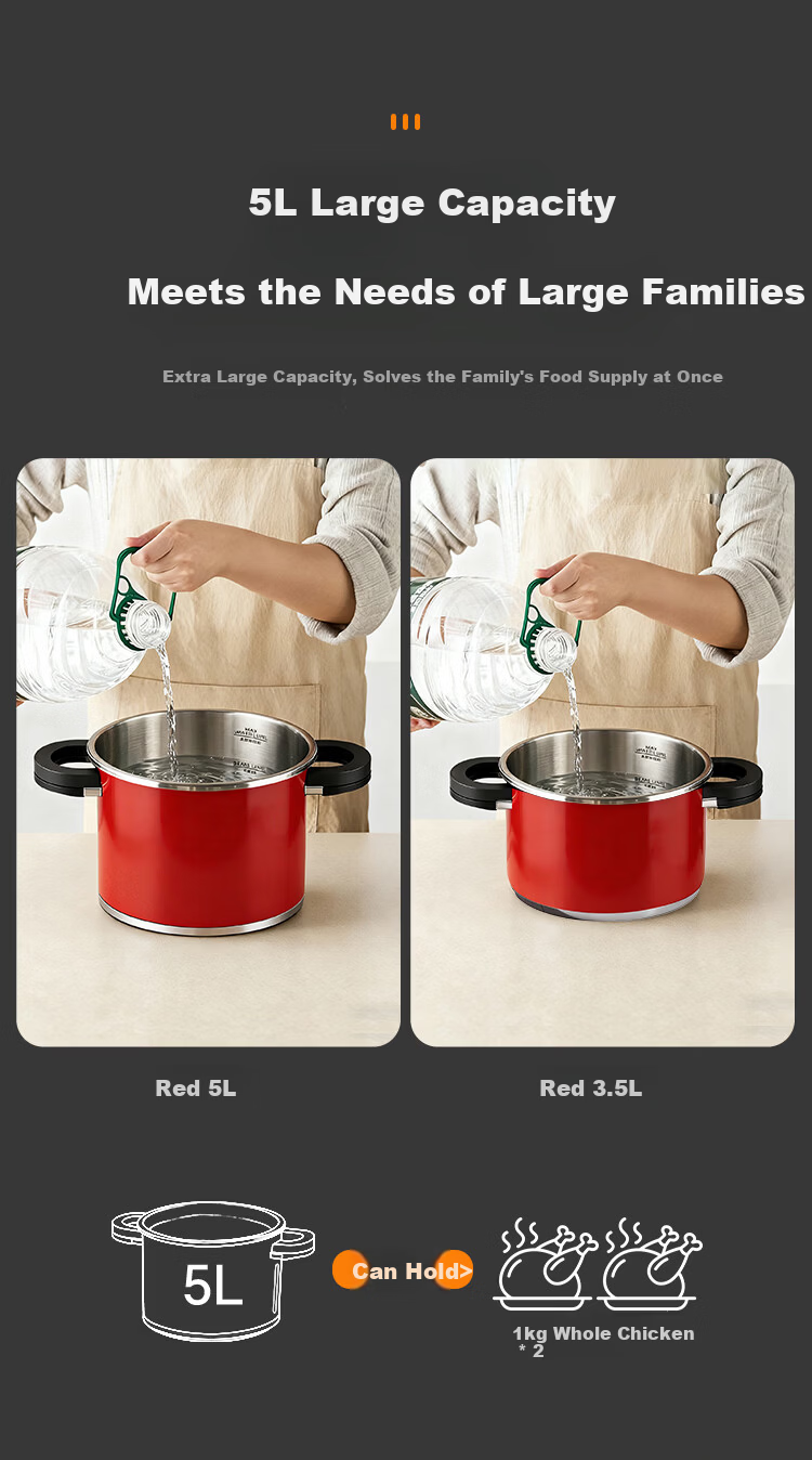 WONDERCHEF Japanese High-Pressure Cooker, 140Kpa Pressure Pot, Imported Explosion-Proof Pressure Cooker, One-Touch Opening And Closing, Red, 5.0L 6